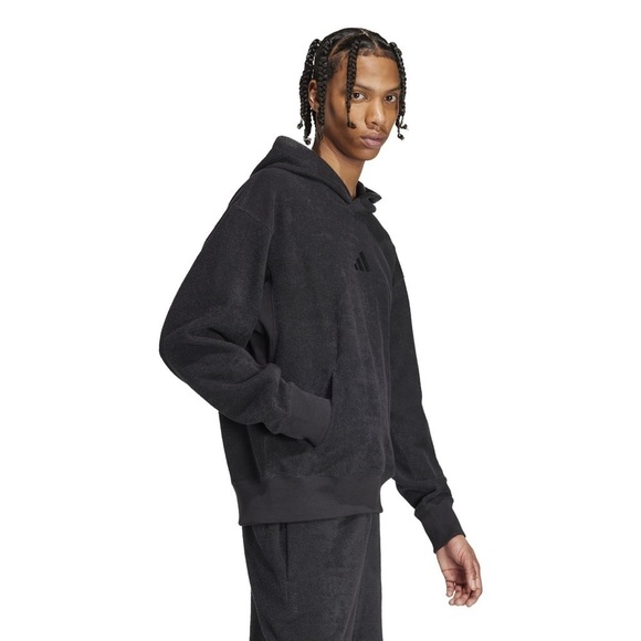 Adidas Men’s Elevated All Szn Terry Hooded Sweatshirt Size Large in Black NWT - Picture 2 of 10